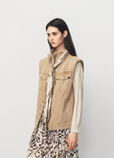 Earth Yellow Oversized Scarf Detail Denim Vest