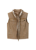 Earth Yellow Oversized Scarf Detail Denim Vest