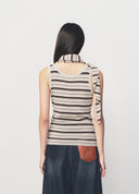 Brown Coffee Striped Henley U Neck Knit Vest