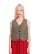 Single-breasted V-neck topstitched tailored vest