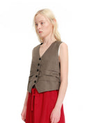 Single-breasted V-neck topstitched tailored vest