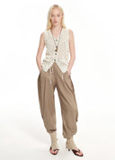 French V-Neck Drawstring Cut-Out Knit Vest