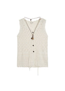French V-Neck Drawstring Cut-Out Knit Vest