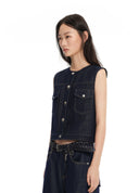 Single-breasted round-neck denim vest