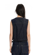 Single-breasted round-neck denim vest