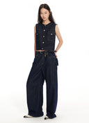 Single-breasted round-neck denim vest