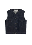 Single-breasted round-neck denim vest