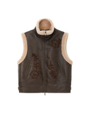 Embroidered Shearling Vest